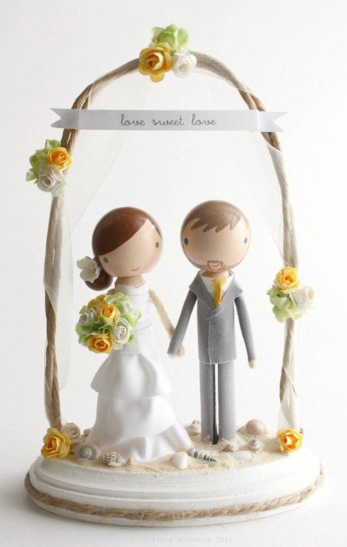 custom beach wedding cake topper - with arch