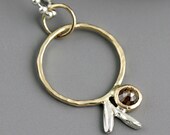 ON SALE - 50% OFF - Rose Cut Diamond Pendant - Natural Flower Necklace - Gold Hoop - Silver Flower Pendant - Brown Diamond - Ready to Ship