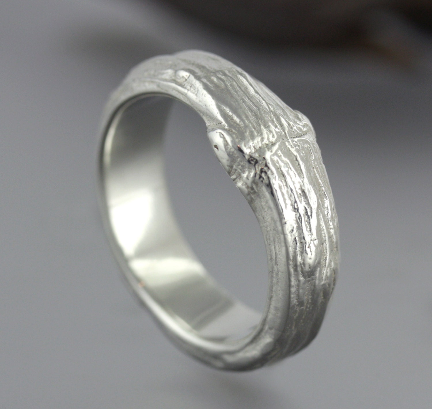 Men's Wedding Ring - Sterling Silver Ring - Mens Ring - Natural Wedding Ring - Bark Texture - Wood Texture - Made to Order in Your Size