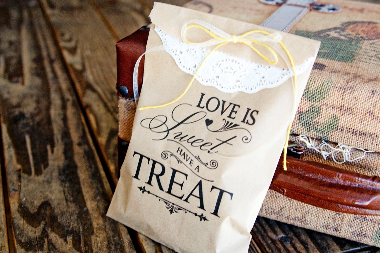 Brown Paper Favor Bags - Wedding Cookie or Treat Bag - Love is Sweet Style - One Bag