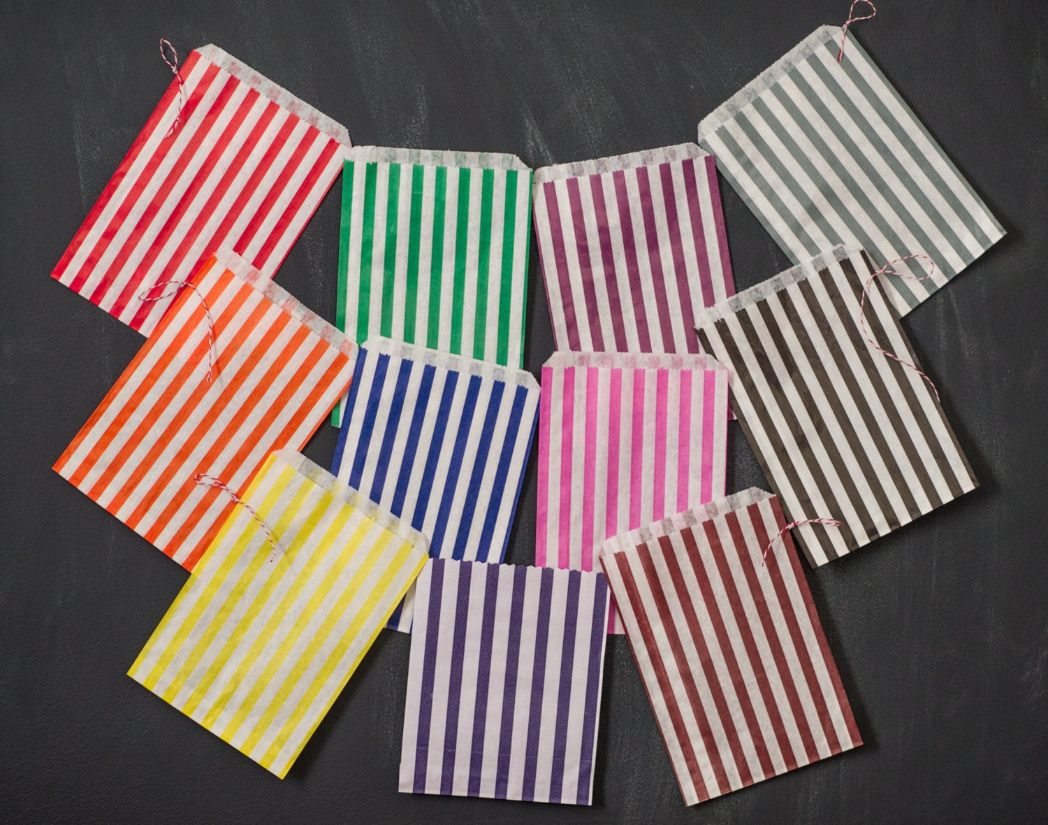 50 striped bags - 5 X 7 - candy, treat, or gift - rainbow assorted