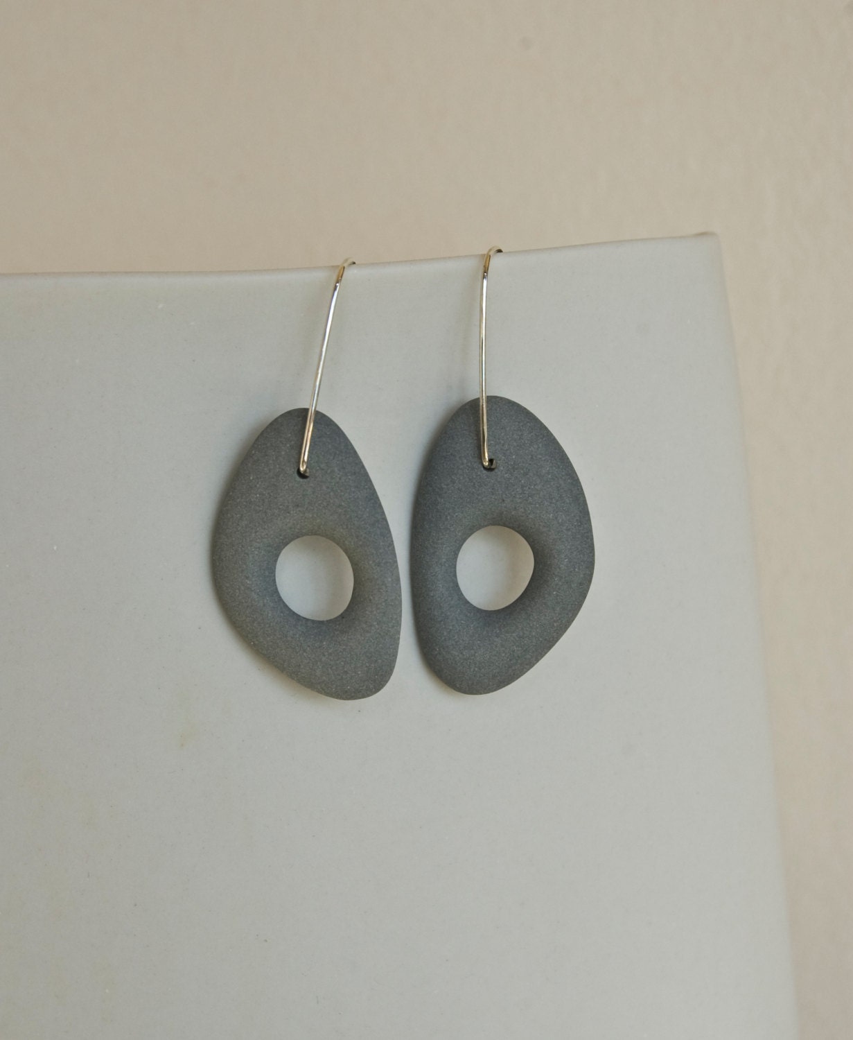 Gray Porcelain Earrings - Sterling Silver - Bone Series