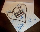LoFi Valentine's Day Love Greeting Card Cassette Doodle Retro Heart 5x7 by Agorables Undead Romantic