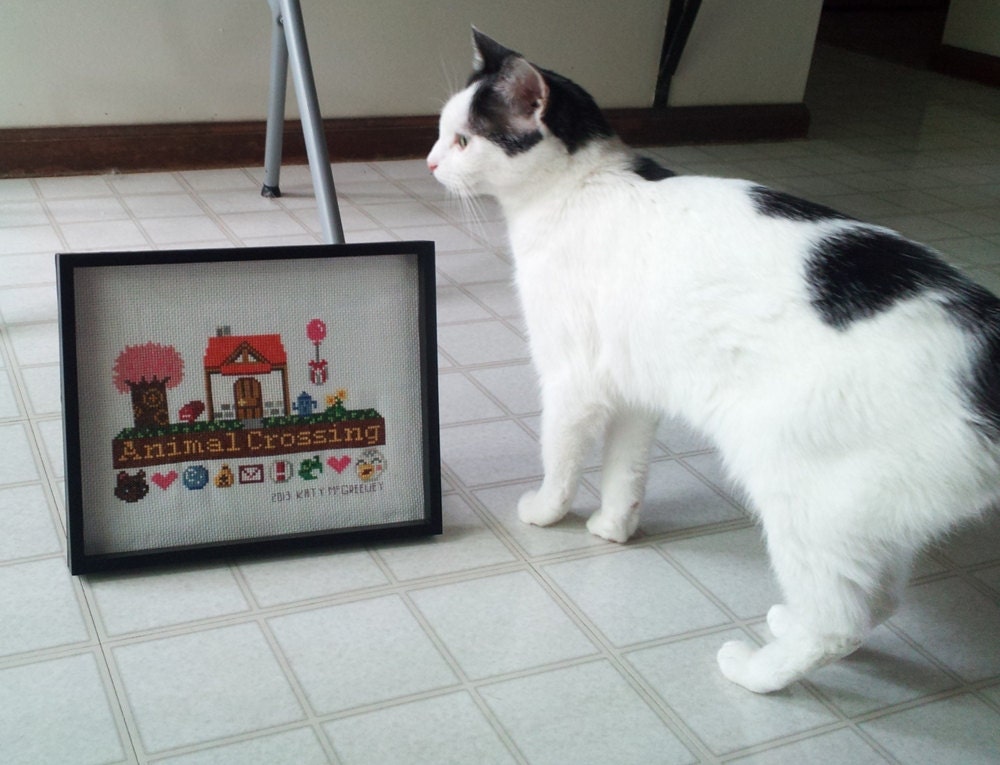 Completed Animal Crossing home cross stitch