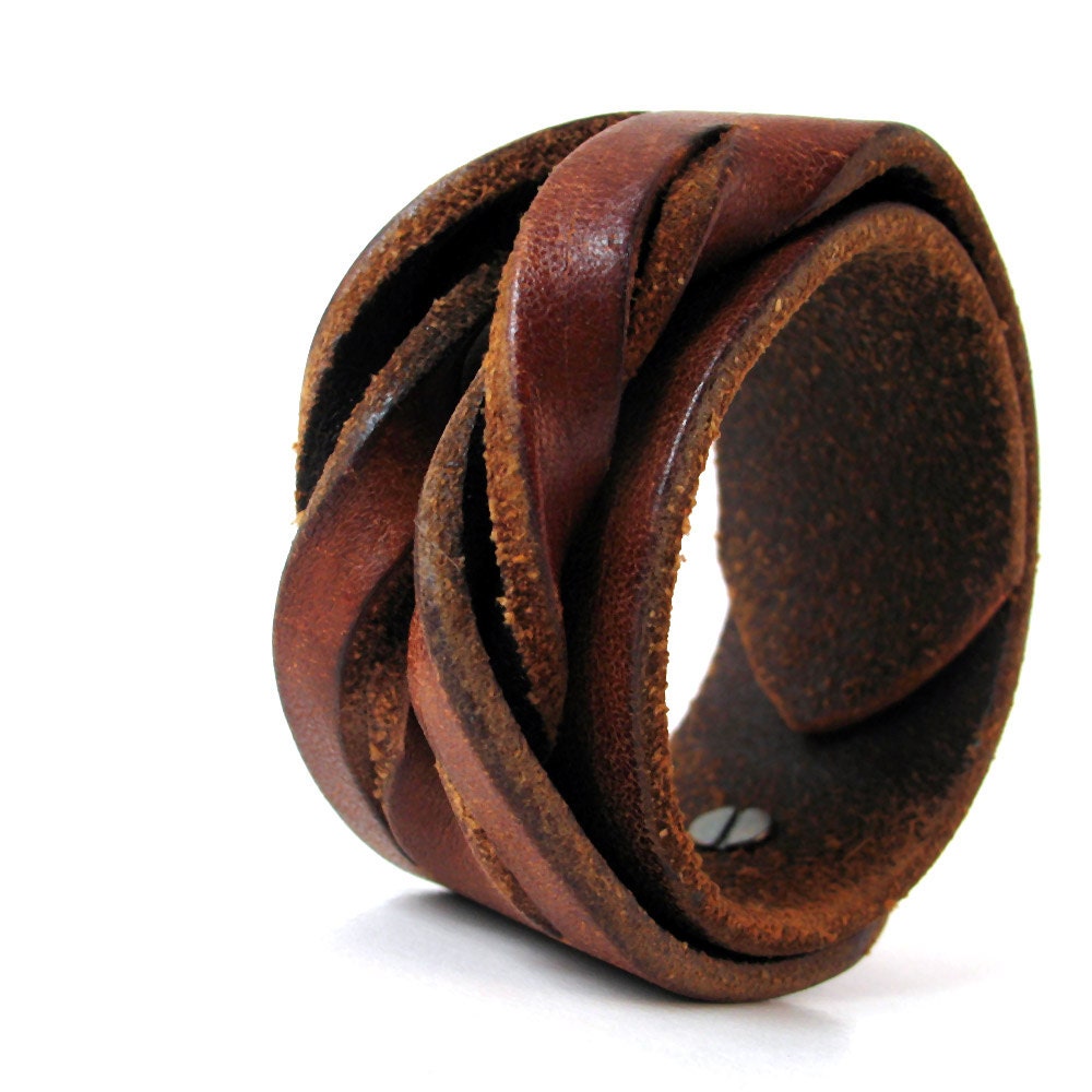 RESERVED For Gail - EcoFriendly Rustic Brown Twisted Wrap Leather Cuff Bracelet, by Greenbelts in Seattle