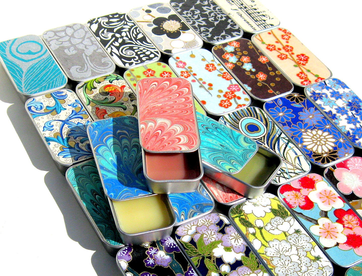 Lip Balm Party Favors. Assortment of 10 Kissa Handmade Lip Balms in Keepsake Gift Tins. Fine Japanese & Italian Papers.
