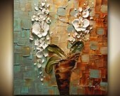 ORIGINAL Abstract White Orchid Impasto Oil Painting Modern Palette Knife Flowers Contemporary Fine Art by Susanna 24x24