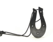 Oxidized Steel and Clear Resin Riveted Pendant Necklace - Acquisition