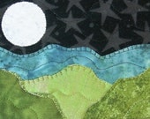 Fabric Postcard, Moonlit Evening Quilted Fabric Postcard, Home and Living
