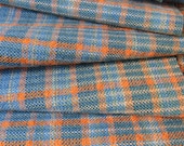 Handwoven Plaid Cotton Scarf - Blues Green Orange Rust - 73in x 8in