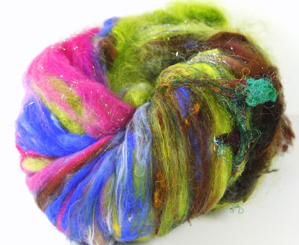 Art Batt Spinning Felting Fiber- Carpet Bag- Totally Textured Jazzturtle Artisan Batt