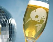 Narwhal Champagne Flute - etched nautical wedding glassware