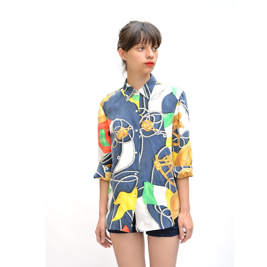 vintage silk ornate Ralph Lauren NAUTICAL top
