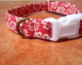 The Maui - Organic Cotton SMALL Dog Collar Pink Hawaiian Flower Hibiscus - All Antique Brass Hardware