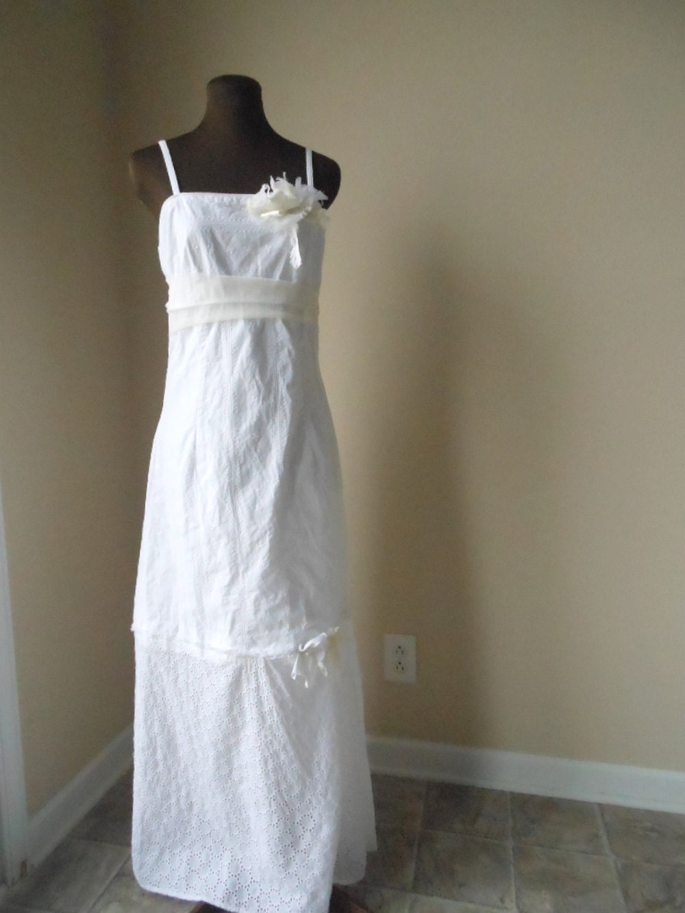 Simple Wedding Dress HIppie Boho Shabby Chic Bride Tattered Garden Rustic Beach Modest One of a Kind Handmade Bridal Gown Long Romantic