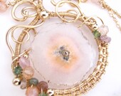 The Shy Rose - Quartz Stalactite Set with White Topaz, Tourmaline, Sapphire, Quartz and Gold
