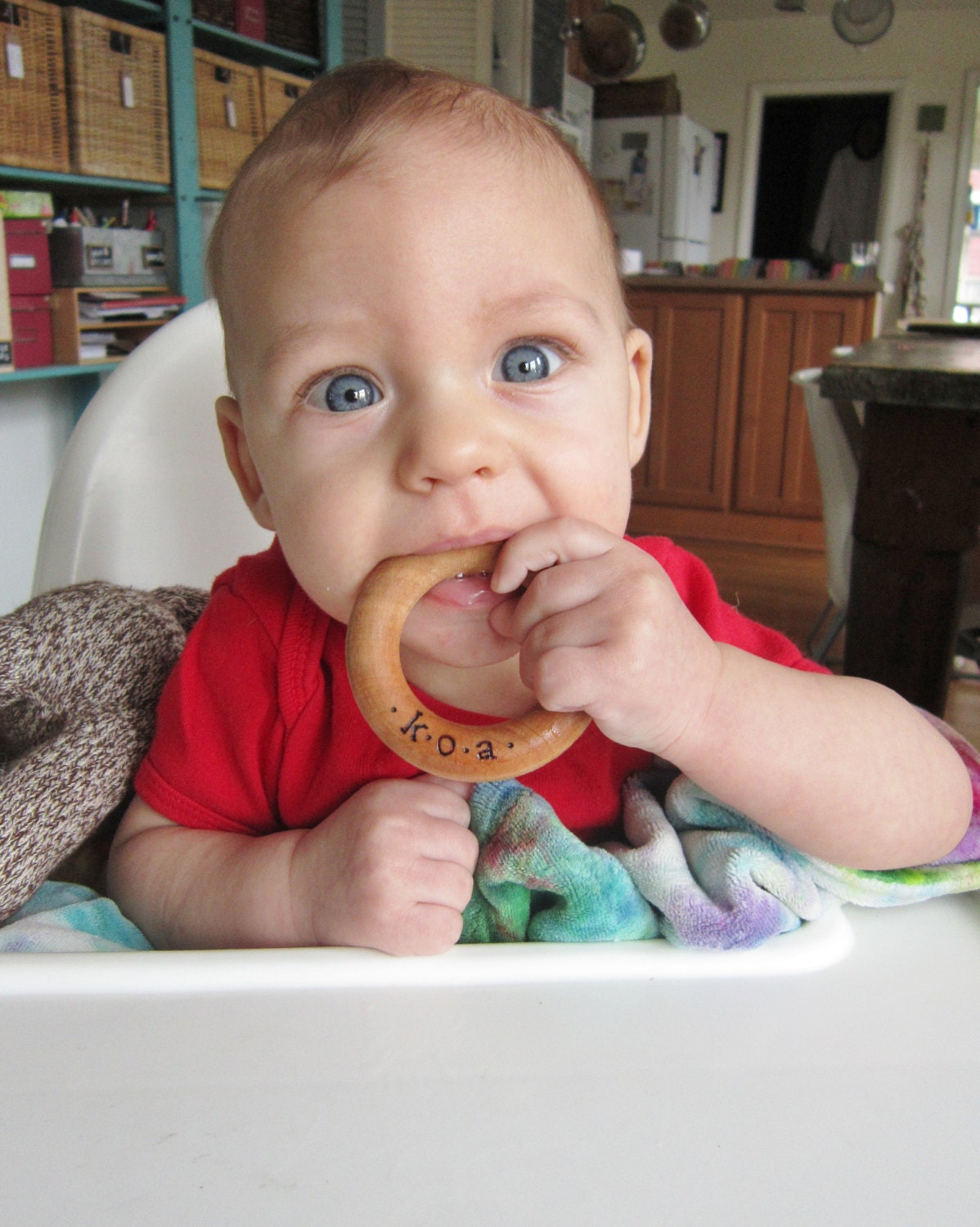 Personalized Wooden Teething/Nursing Necklace with red, pink, turquoise, brown or black cord