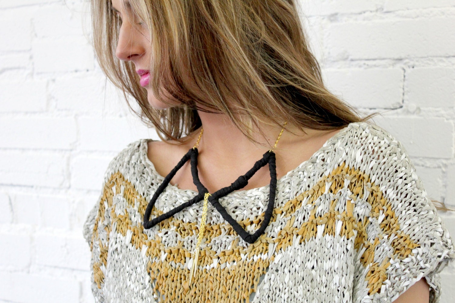 Geometric Fabric Wrapped Collar Necklace