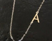 Sideways Initial Necklace - 14K SOLID GOLD, Your  Initial, Asymmetrical Letter Necklace As Seen on Audrina Patridge