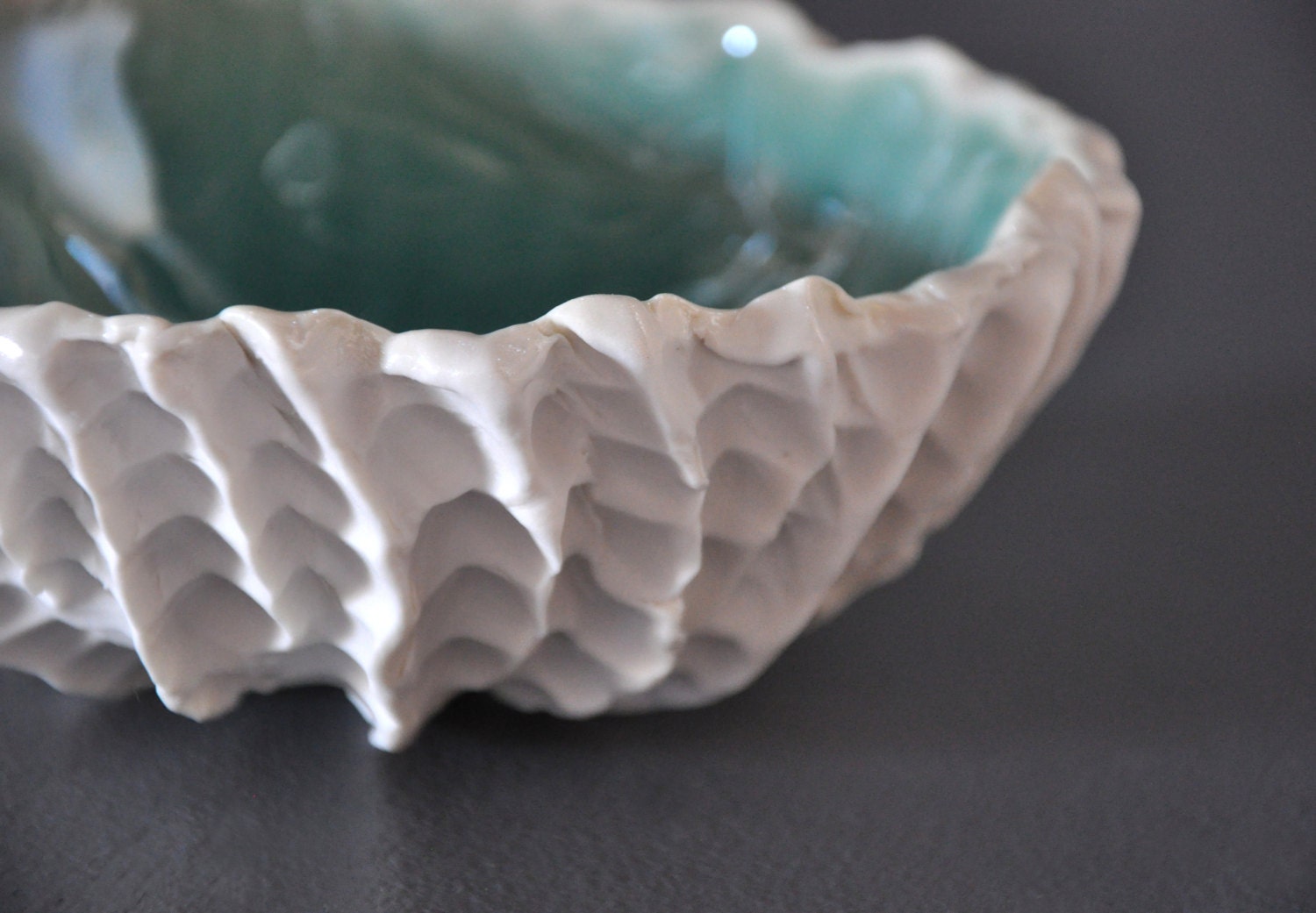 Cerulean Blue Scallop Bowl - Porcelain Textured Ceramic Serving Dining Dish