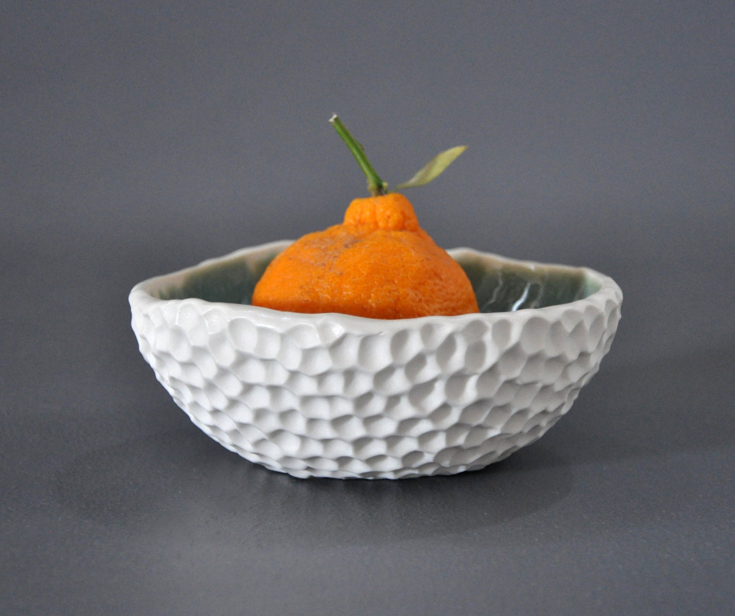 Seawater Blue Hive Textured Bowl - Ceramic Porcelain White Serving Beach Decor