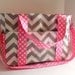 Monogrammed Extra Large Diaper bag Made of Gray Chevron Fabric  and  Bright Pink Polka Dot