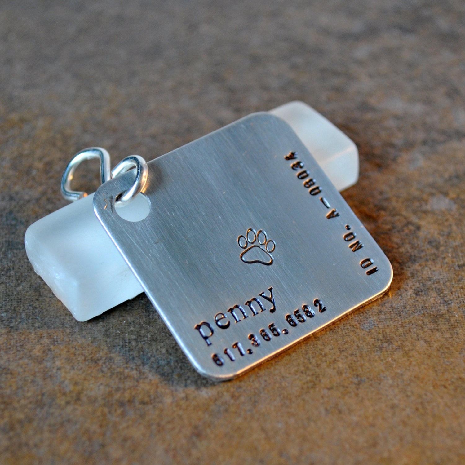 mod diamond pet tag - hand stamped in aluminum