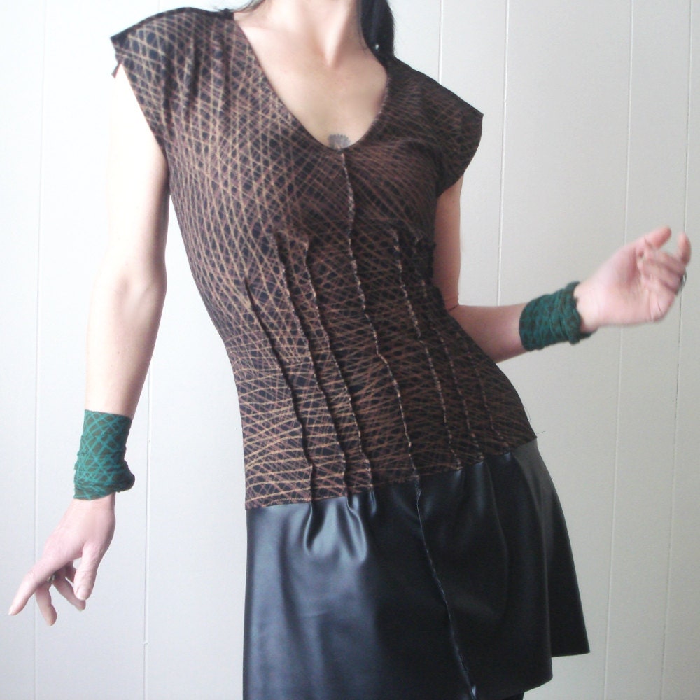 Voodoo Who  - iheartfink Handmade Hand Printed Womens Hand Printed and Vegan Leather Artistic Futuristic Tunic Frock