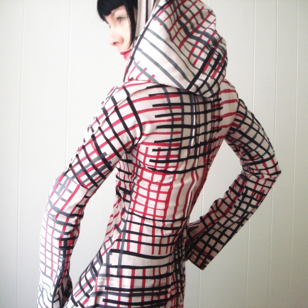 Just One Victory - iheartfink Handmade Hand Printed Womens Fashion Artistic Plaid Hoodie Tunic Mini Dress