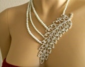 Statement Pearl Bridal Necklace with Silver Bib Rhinestone NEW SEASON Collection Victorian Style Vintage Wedding Jewelry