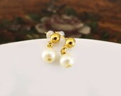 Pearl Bridal Earrings, Gold Ball Post Pearl Wedding Earrings, Bridesmaids Pearl Earrings