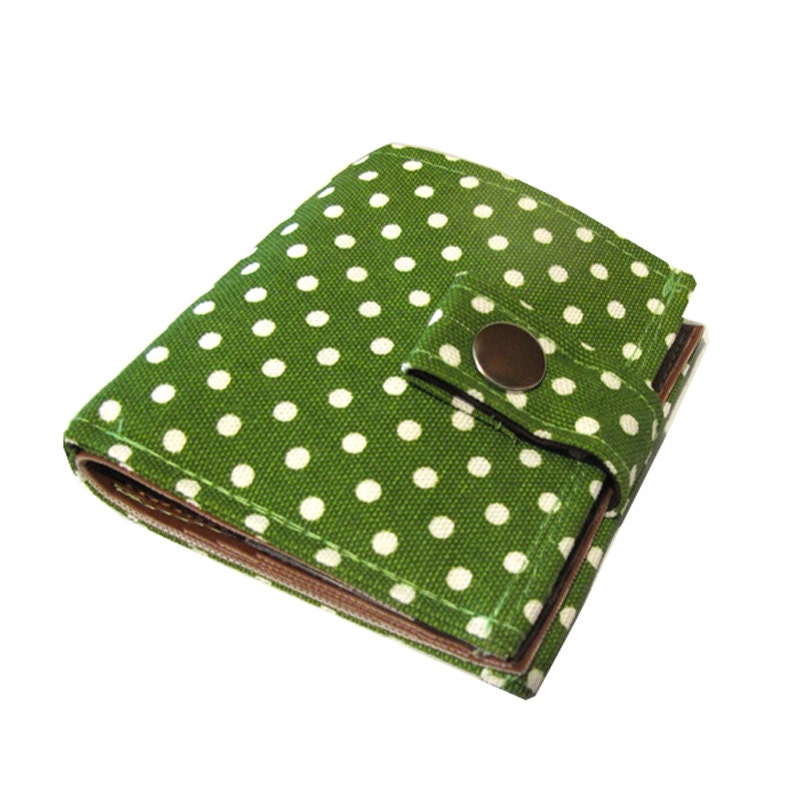 Avocado Polka ) Bifold Wallet With Snap (Plus Zipper)