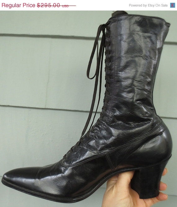 ON SALE Antique Ladies Black Leather Victorian Boots MINT Sz 6.5
