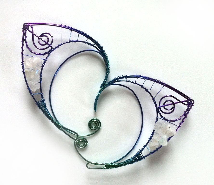 Hypoallergenic niobium elf ears with moonstone