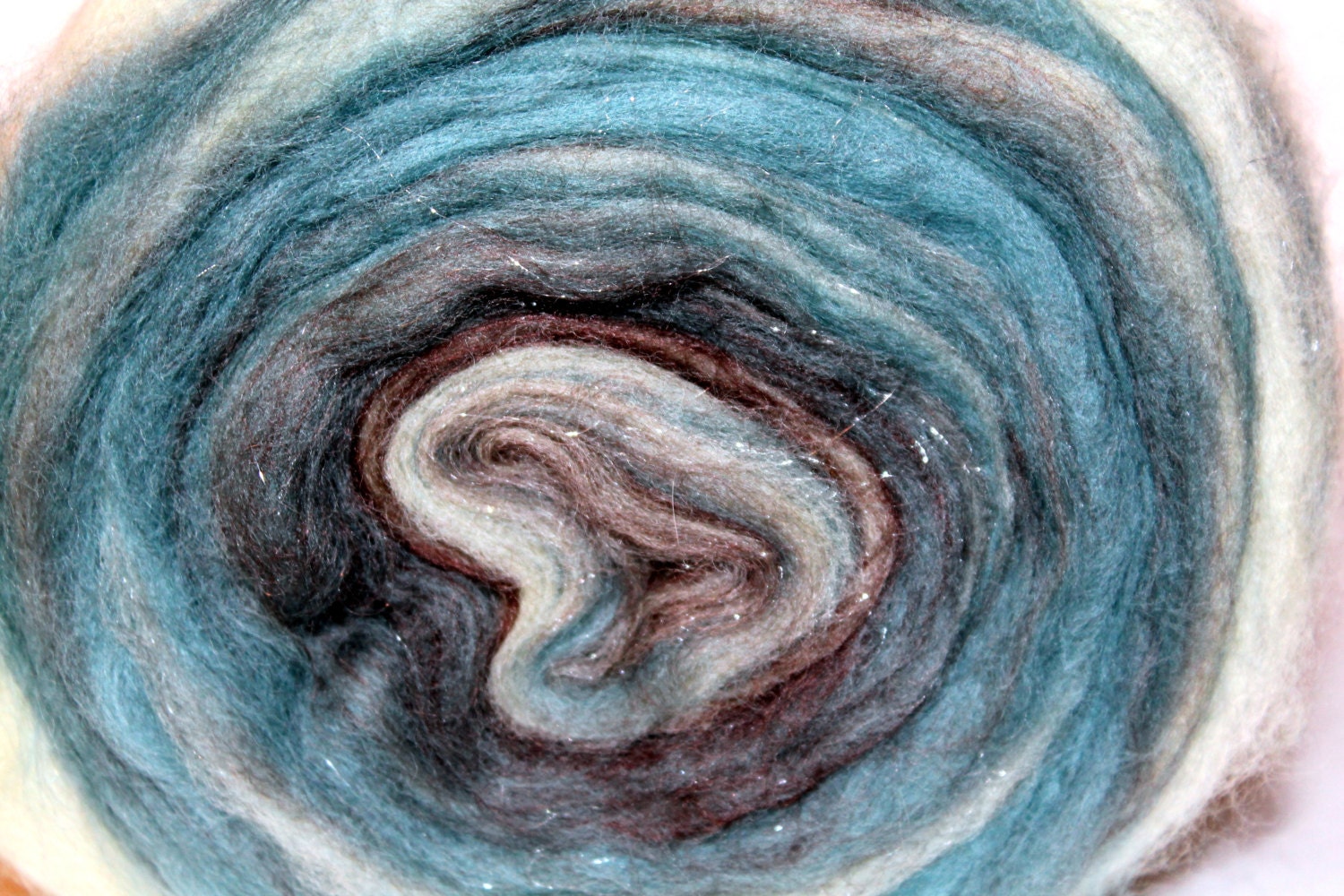 Big Bump. Center pull roving.  Scrumptious.  Merino/Bamboo/Sparkle 3.3oz