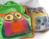 OWL Bag Handmade for toys baby shower diapers 100% upcycled from tShirt material BIG One of a Kind Double Drawstring