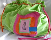 Keep Calm and Carry Yarn Largest Size Project Bag Wristlet Pouch ONE Repurposed Tee Shirt Sleeves NOT lined