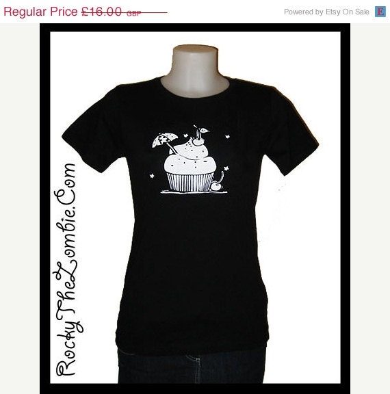 40% OFF Regular OR Slash neck Summer Cocktail Umbrella Cupcake Baker Rocky The Zombie t-shirt in black