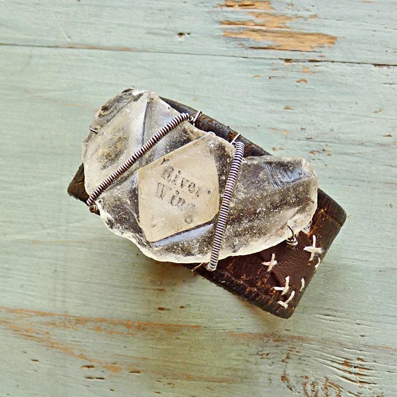 river wing vintage leather and glass cuff