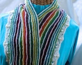 Lace Edged Cowl, PDF pattern for a multicolored striped cowl which can be worn two ways
