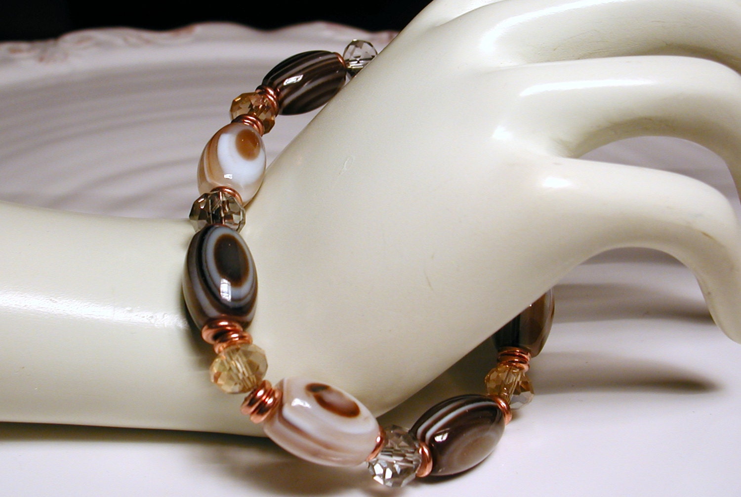 Banded Agate Swarovski Crystal Copper Bracelet - HARD CANDY