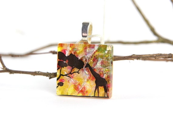 Giraffe Jewelry - Dichroic Glass Giraffe Pendant - Fused Glass Jewelry - Giraffe Necklace