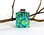Emerald Green Blue Dichroic Pendant - Fused Glass Jewelry - Dichroic Glass Necklace - Fused Glass