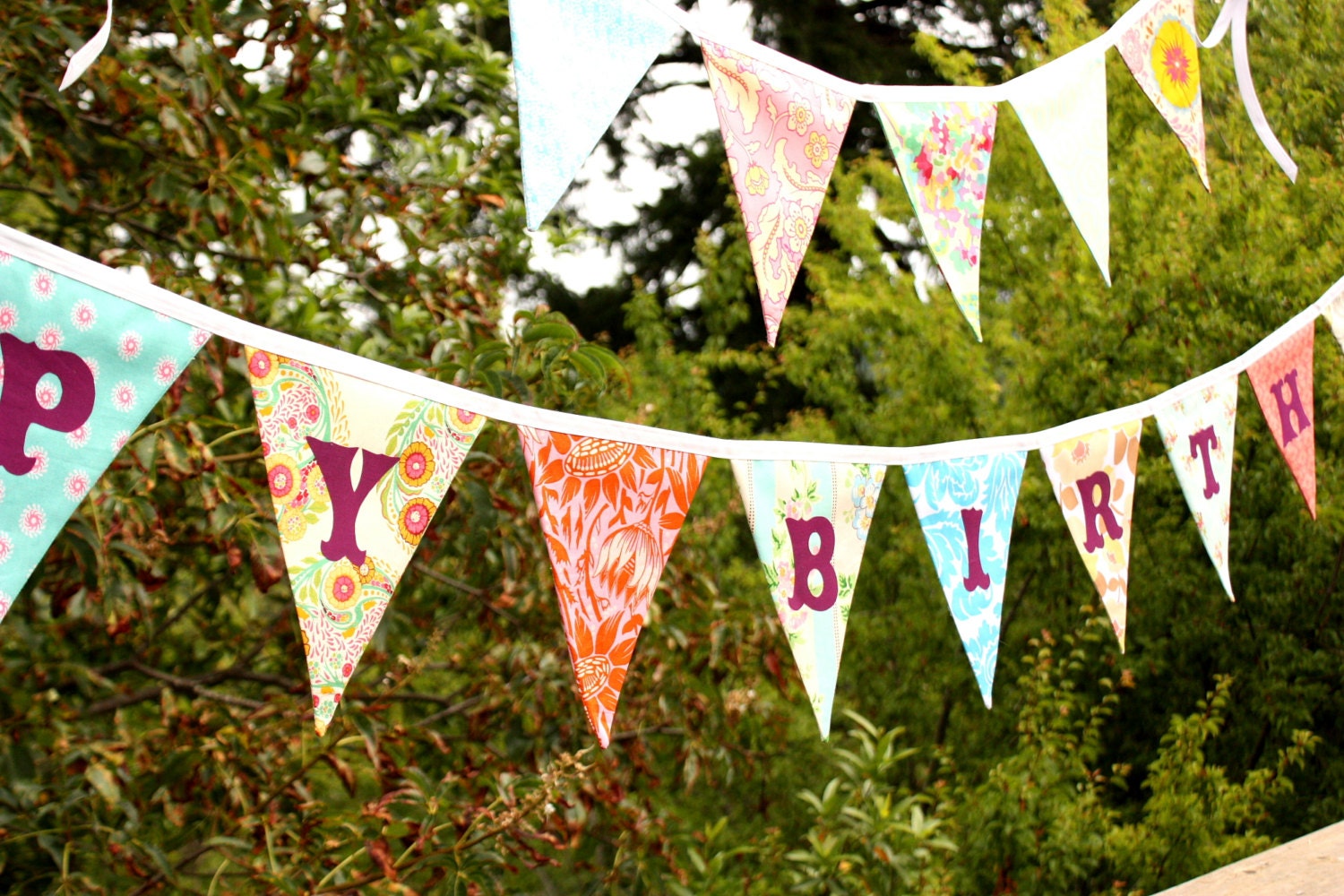 CUSTOM, Happy Birthday Banner Bunting Party Flags.  A Unique Party Decoration.  Reversible. Made To Order in Your Chosen Colors.