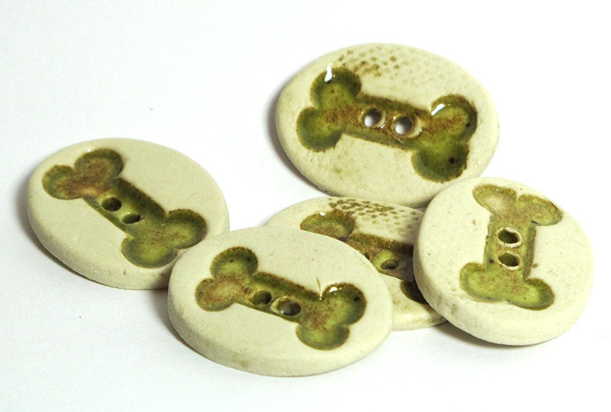 MINI Handmade Ceramic Buttons - Oval Bones Olive Green