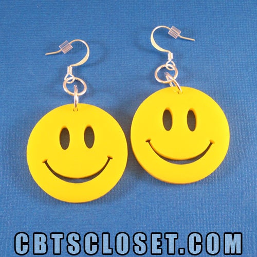 Yellow Happy Face laser cut earrings