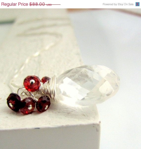 20% off sale Faceted gemstone necklace, Crystal quartz, cranberry red garnet, sterling silver necklace, removable drops, customize
