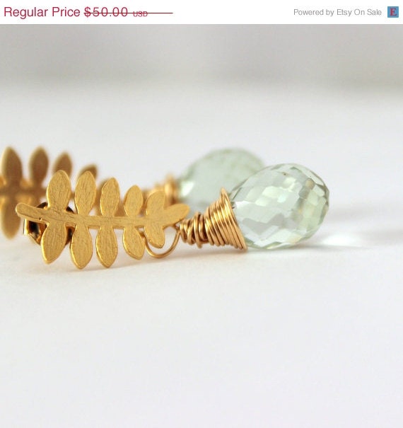 20% off sale Green amethyst gold willow branch earrings prasiolite