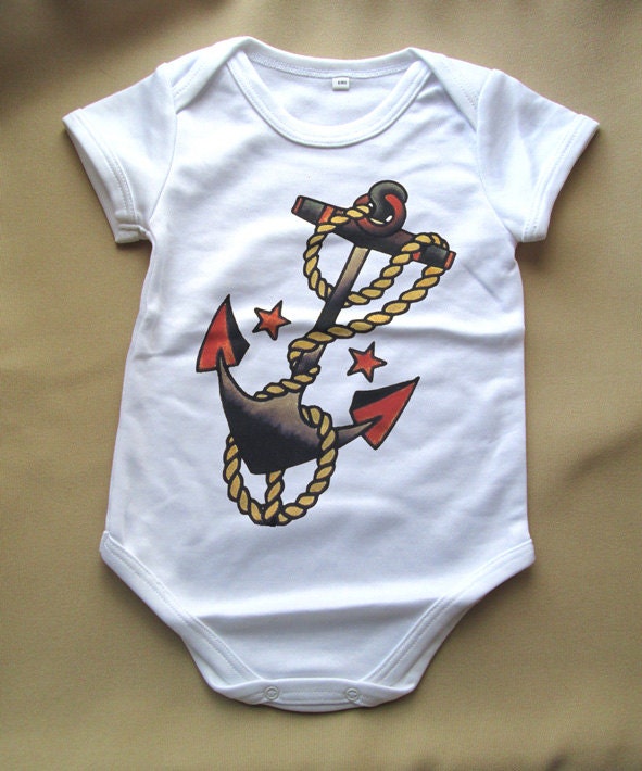 Baby onesie made in the USA tshirt 6/9 mo 9/12mo - tattoo sailor jerry inspired anchor