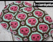 Punk Rock Skulls and bones set of 2 Nursing Pads Black with pink turquoise brown Bamboo and PUL